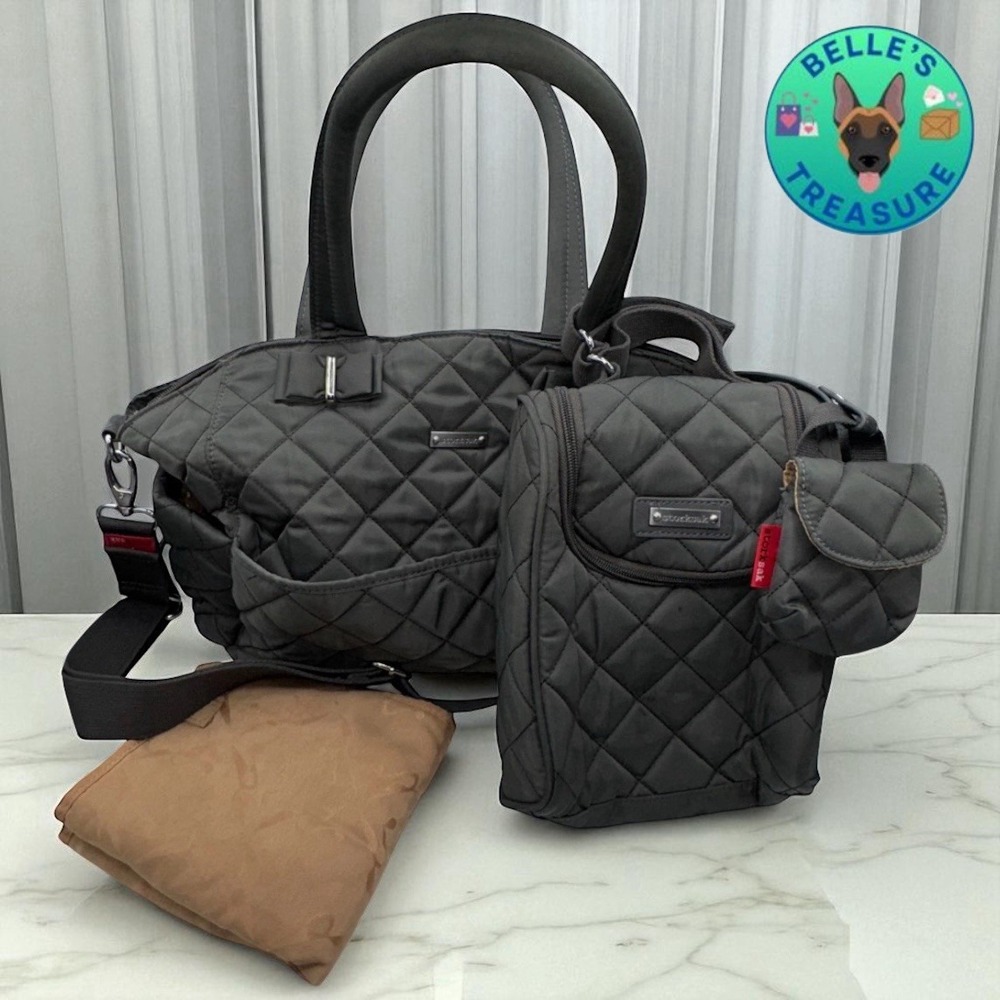 Storksak Bobby‎ Diaper Bag Bottle Bag Pacifier Bag Gray Changing Pad 4 Piece Set